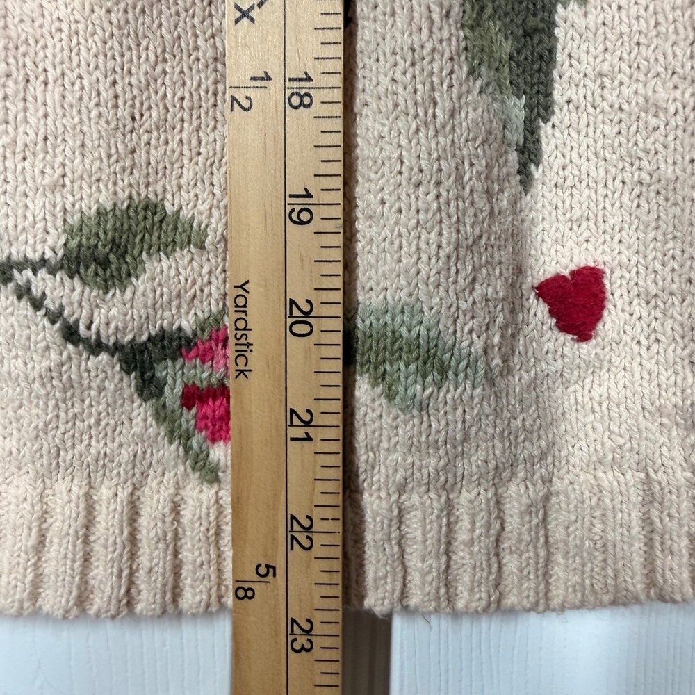 Talbots Womens Cream Embroidered Rose Heart Cardigan Sweater Med Vintage Style - Picture 6 of 7